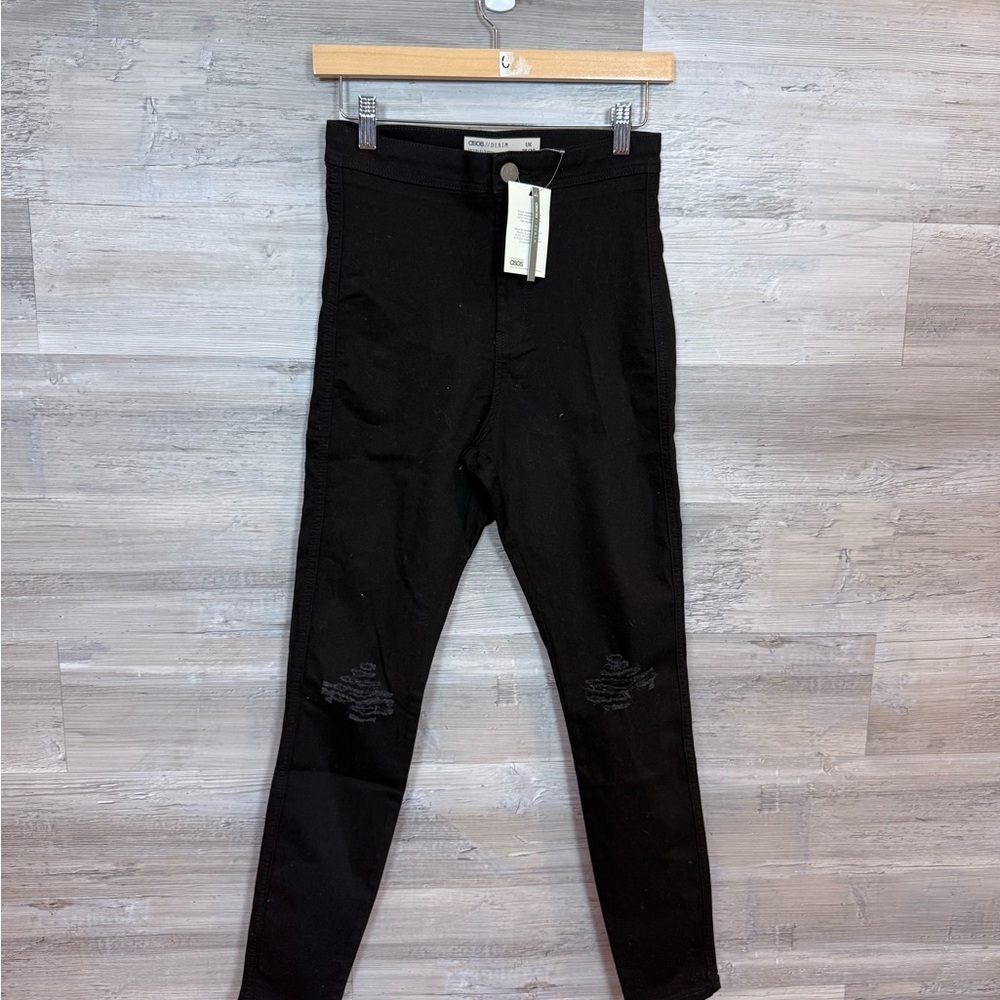 NWT ASOS Ridley High Waisted Skinny Jeans in Black – Size UK 28/32
